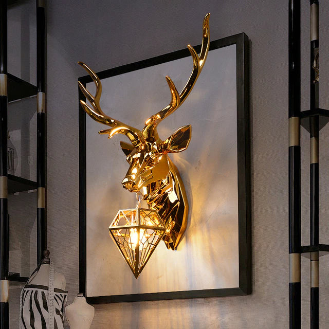 Nordic Deer Under Tree Mural Lamp Acrylic Workshop LED Wall Sconce in Wood  with Pull Chain - Clearhalo
